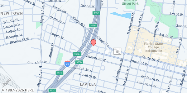 Map showing The Synagogue Center at 1408 W State Street, Jacksonville, FL