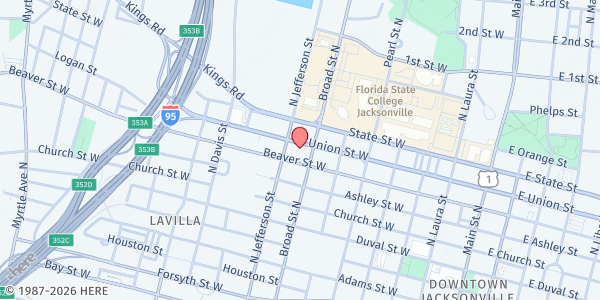 Map showing Trinity Rescue Mission - Food Pantry at 622 W. Union St., Jacksonville, FL