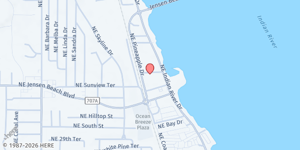 Map showing Jensen Beach Christian Church at 1890 NE Church Street, Jensen Beach, FL