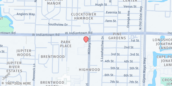 Map showing CROS Ministries - Jupiter Food Pantry at 106 Military Trail, Jupiter, FL