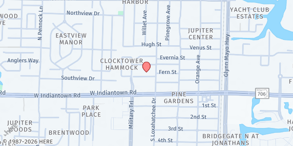 Map showing El Hacedor Juan 3:16 Assemblies of God at 413 Fern St., Jupiter, FL