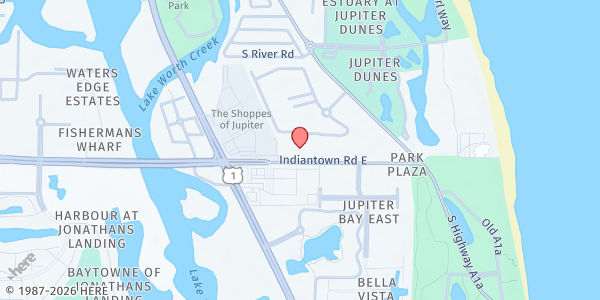 Map showing First United Methodist Church Jupiter at 815 E Indiantown Road, Jupiter, FL