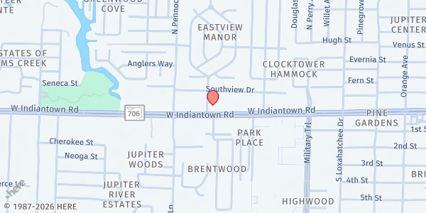 Map showing Pearl's Pantry for Seniors at 775 W. Indiantown Rd., Jupiter, FL