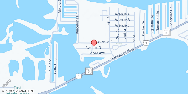 Map showing Big Coppitt First Baptist Church at 200 Ave. F, Key West, FL
