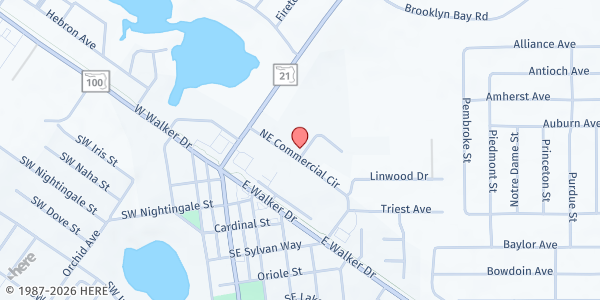 Map showing Lake Area Ministries - Clay County at 131 NE Commercial Circle, Keystone Heights, FL