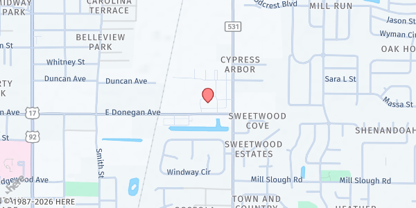 Map showing Advance Senior Center at 1209 East Donegan Avenue, Kissimmee, FL