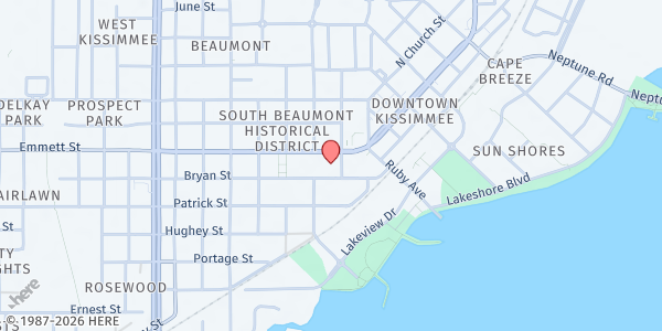 Map showing Church & Community Assistance Program at 10 S. Orlando Ave., Kissimmee, FL