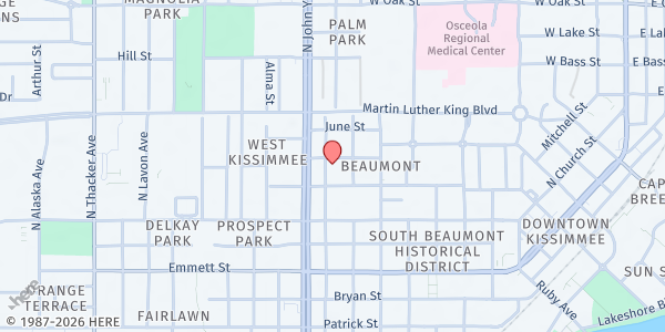 Map showing Faith Family Outreach at 317 N. Randolph Ave., Kissimmee, FL