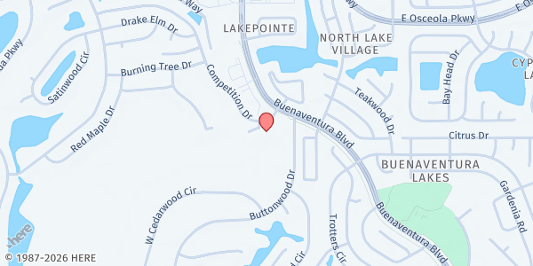 Map showing Ministerio Renuevo at 290 Competition Dr., Kissimmee, FL