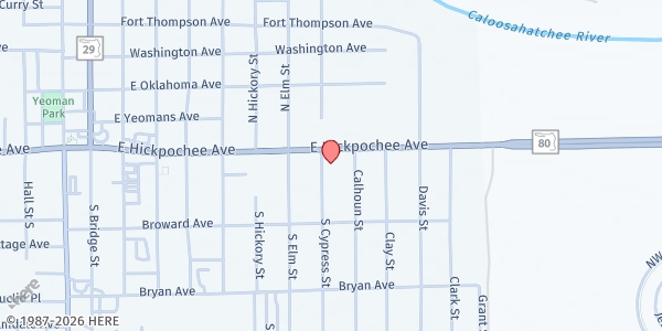 Map showing EASTSIDE BAPTIST CHURCH at 601 E. Hickpochee Ave., LaBelle, FL
