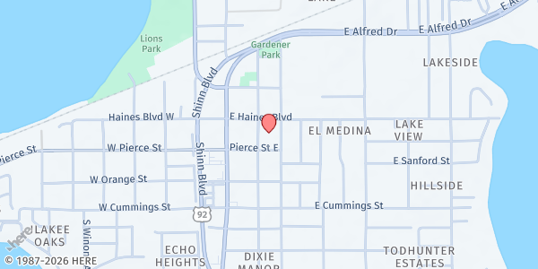 Map showing FBC Lake Alfred - Food Pantry at 280 E. Pierce St., Lake Alfred, FL