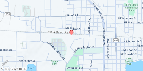 Map showing Catholic Charities Lake City at 553 NW Railroad Street, Lake City, FL