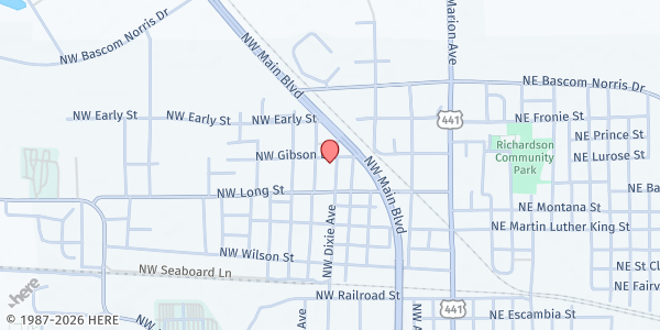 Map showing Northside Church of Christ at 378 N.W. Gibson Lane, Lake City, FL