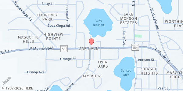 Map showing Dorcas' Way Community Outreach at 15 N Bay Lake Ave., Lake Mary, FL