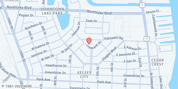 Map showing Community Outreach Center at 425 Crescent Dr., Lake Park, FL