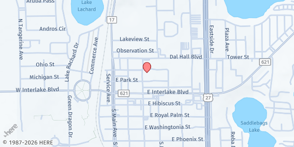 Map showing First Presbyterian Church of Lake Placid at 117 N Oak Ave, Lake Placid, FL