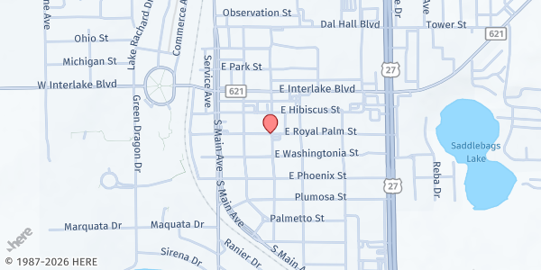 Map showing South Oak (First Baptist Church of Lake Placid) at 125 S. Oak Ave., Lake Placid, FL