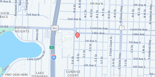 Map showing CROS MINISTRIES Food Pantry - Lake Worth at 1615 Lake Avenue, Lake Worth, FL