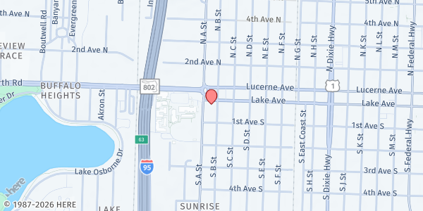 Map showing CROS Ministries - Lake Worth Food Pantry at 1615 Lake Ave., Lake Worth, FL