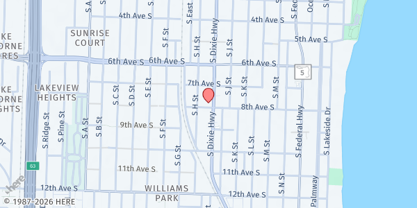 Map showing Eben-Ezer French SDA Church at 725 S. Dixie Hwy., Lake Worth, FL