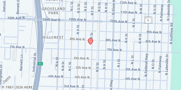 Map showing Iglesia De Dios Puerta Del Cielo at 713 N F St, Lake Worth, FL