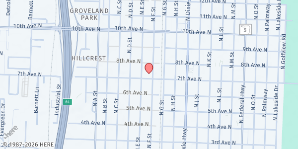 Map showing Iglesia De Dios Puerta Del Cielo at 709 N. F St., Lake Worth, FL