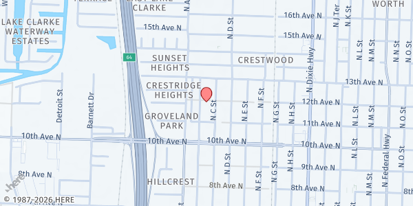 Map showing New Apostolic Church at 1132 S. B St., Lake Worth, FL