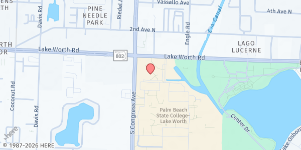 Map showing Palm Beach State College Panther's Pantry at 4200 S. Congress Ave., Lake Worth, FL