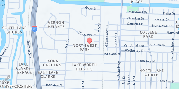 Map showing Peniel Neighborhood Pantry at 2000 N D St, Lake Worth, FL