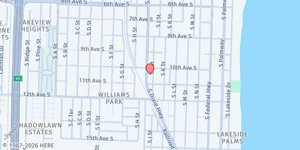 Map showing Salem Haitian Evangelical Lutheran Church at 1020 S. Dixie Hwy., Lake Worth, FL