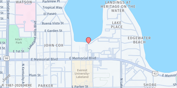 Map showing Lakes Church at 1010 East Memorial Boulevard, Lakeland, FL