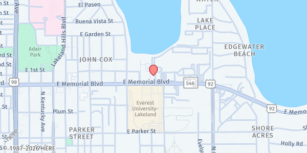 Map showing Lakes Church Neighborhood Market at 1010 East Memorial Boulevard, Lakeland, FL