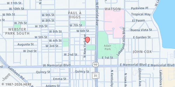 Map showing New Jerusalem MBC at 1125 N. New York Ave., Lakeland, FL