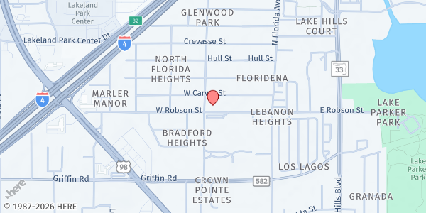 Map showing Northside Assembly Of God Fellowship Hall at 411 West Robson Street, Lakeland, FL