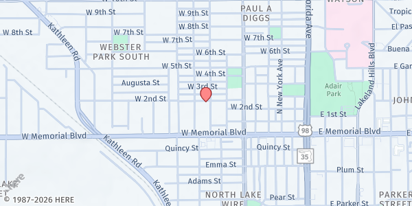 Map showing Pilgrim Rest Free Will Bible at 1052 North Kettles Avenue, Lakeland, FL