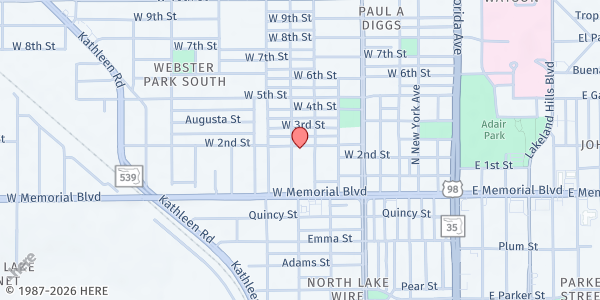 Map showing Pilgrim Rest Freewill Baptist Church at 1047 N. Ohio Ave., Lakeland, FL