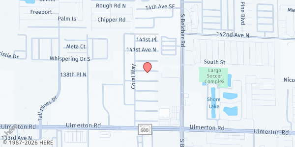 Map showing Coral Heights Local Neighborhood Association at 3718 North 139th Avenue, Largo, FL