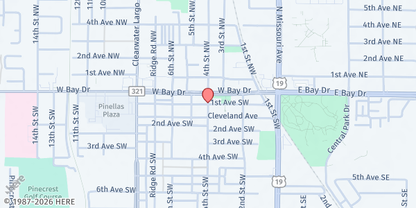 Map showing Liberty Worship Center at 400 1st Ave. SW., Largo, FL