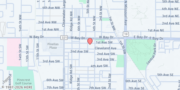 Map showing Liberty Worship Food Bank at 405 1st Avenue Southwest, Largo, FL