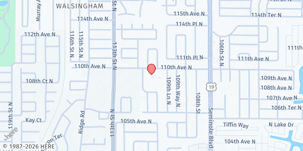 Map showing Oak Ridge Wesleyan Food Pantry at 11035 110th Avenue North, Largo, FL