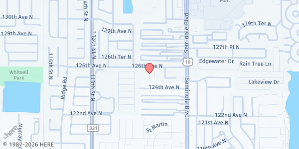 Map showing Restoration Ministry Largo at 10888 126th Ave, Largo, FL