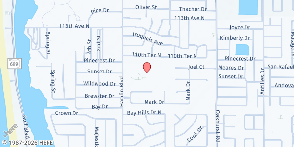 Map showing St. Jerome Lifeline Ministry at 10895 Hamlin Boulevard, Largo, FL