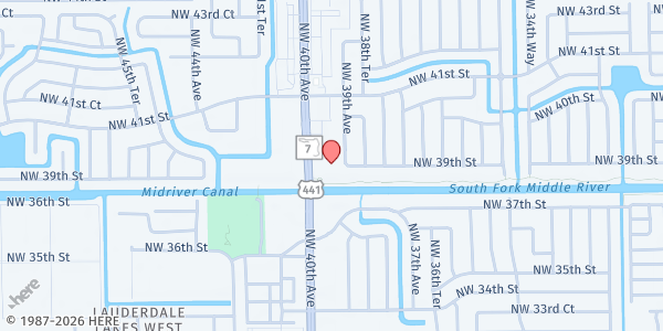 Map showing Merrell UMC at 3900 N SR 7, Lauderdale Lakes, FL