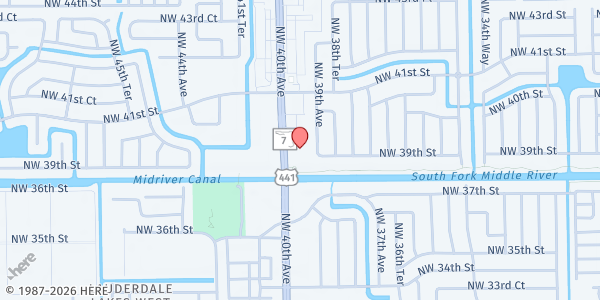 Map showing Merrell United Methodist Church at 3900 FL-7, Lauderdale Lakes, FL
