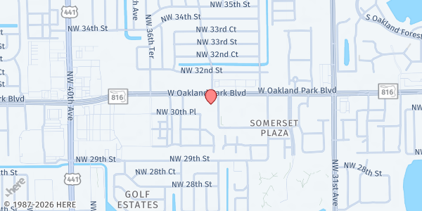 Map showing Redeemer Lutheran Church at 3500 W. Oakland Park Blvd., Lauderdale Lakes, FL