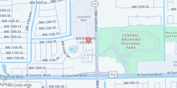Map showing Lauderhill Seventh-Day Adventist Church at 4100 NW 11th Ct., Lauderhill, FL