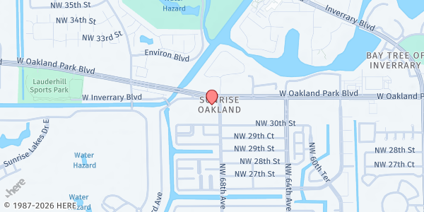 Map showing Sunrise Seventh-Day Adventist Church at 6800 W. Oakland Park Blvd., Lauderhill, FL