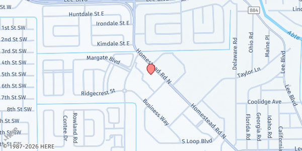 Map showing The Power of God Global Ministry at 1303 Homestead Rd. N., Lehigh Acres, FL