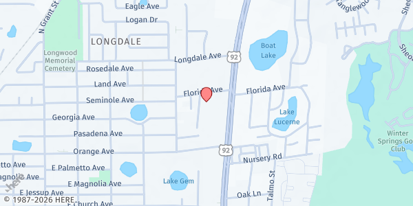 Map showing The Sharing Center at 600 N. US Hwy. 17-92, Longwood, FL