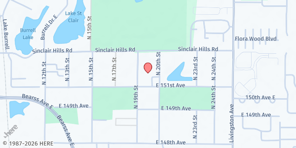 Map showing Harvest Time Ministries at 15115 North 19th Street, Lutz, FL